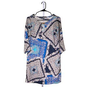 Zara Women's Dress Blue White Black Floral Baroque Geometric Tunic Shift Size S